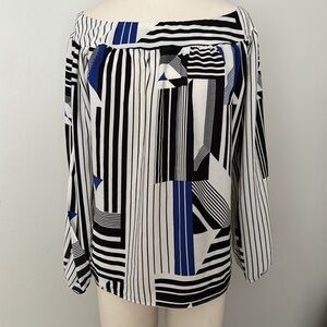 Rose + Olive Geometric Loose Fitting Open Arm Blouse Sz S